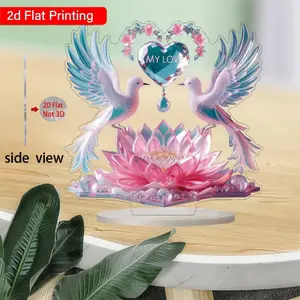 HD Pigeon Heart Decoration Set, Transparent Acrylic Base, 2D Flat Dual-Sided Design, Perfect for Weddings & Anniversaries, No Assembly Required, Novelty Decor