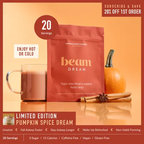 Beam Dream Viral Organic Nighttime Hot Cocoa Beverage - Melatonin Sleep Aid with L-Theanine & Magnesium, 20-30 Servings/Bag, 5 Flavors (Brownie Batter, Peanut, Caramel), Sugar Free, Gluten Free, Low Calories, Selfcare Wellness Supplement