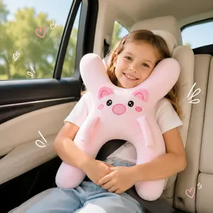 Kids Car Neck Pillow with Seat Belt Safety Sleep Aid, Prevents Head Leaning for Children, Soft Plush Pig Design, Comfortable for Long Distance Travel, Universal Child Car Safety Accessory