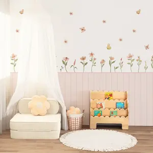Peel and Stick Wainscoting Wallpaper Kit with Floral Wall Decals Half Wall Panel Look Self-Adhesive Canvas Wall Mural for Nursery Kids Room Renter-Friendly Wall Decor Set (4 Panels)