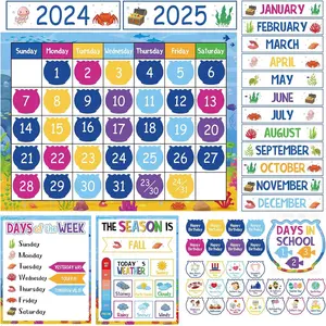 Classroom Calendar Bulletin Board Sets Sea  Pocket Chart Calendar  Classroom Calendar Decorations with Seasons Festival Weather Days of The Week for   Office