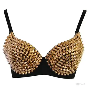 Gold Durian Studs Silver Rivets Punk Rave Bra Underwear Gothic Top Sexy Push-up Bras Nightclub Party  Fashion Women Suspenders