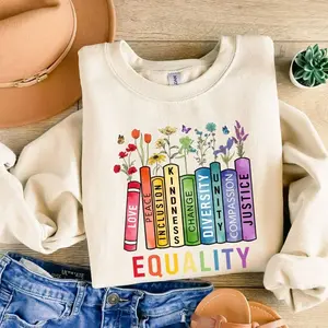 Equal Rights Shirt, Book Flower Shirt, Social Justice T-Shirt, Equality Peace Love Kindness Shirt, Feminist Gift for Her, Women Rights Shirt U