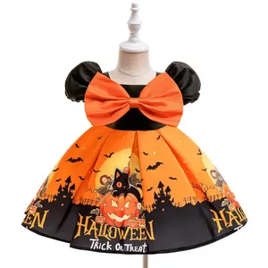 Orange Ball Gown 051 Baby Girl Clothes Kids Party Holiday Toddle Black Halloween Dress Child Cosplay Costume Fancy Carnival Pumpkin Witch Vampire Princess Frock 6M-3Y