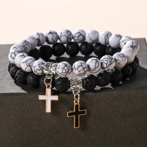 Matching Bf and Gf 2-Piece Woven Rope Cross Bracelets, Casual Daily Geometric Costume Jewelry with Metal Coating, Romantic Couple Gifts for Men and Women, Fashion Accessories, Gifts For Boyfriend