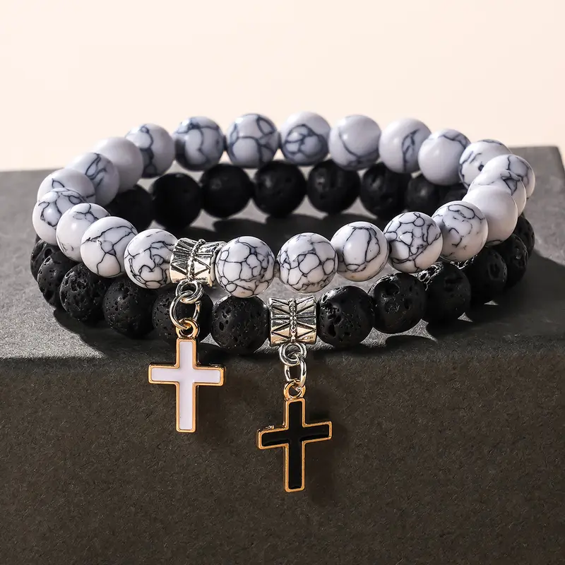 Matching Bf and Gf 2-Piece Woven Rope Cross Bracelets, Casual Daily Geometric Costume Jewelry with Metal Coating, Romantic Couple Gifts for Men and Women, Fashion Accessories, Gifts For Boyfriend