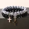 Matching Bf and Gf 2-Piece Woven Rope Cross Bracelets, Casual Daily Geometric Costume Jewelry with Metal Coating, Romantic Couple Gifts for Men and Women, Fashion Accessories, Gifts For Boyfriend