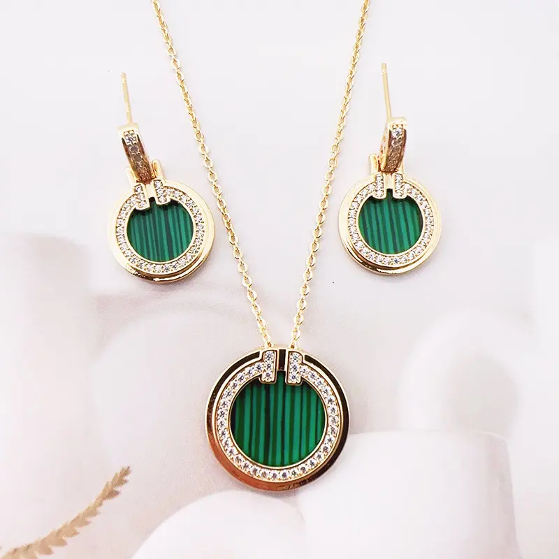 Alternative Jewelry Set for Women, Gold-Colored Pendant Necklace & Drop Earrings with CZ Accents, Hypoallergenic & Lightweight, Alternative Jewelry Sets, Artistic Jewelry Sets