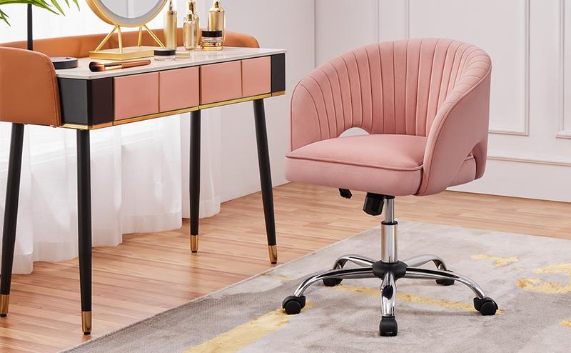 Yaheetech Velvet Swivel Desk Chair with Tufted Barrel Back, Wheel Modern Upholstered Chair for Home Office, Study, Bedroom, Vanity