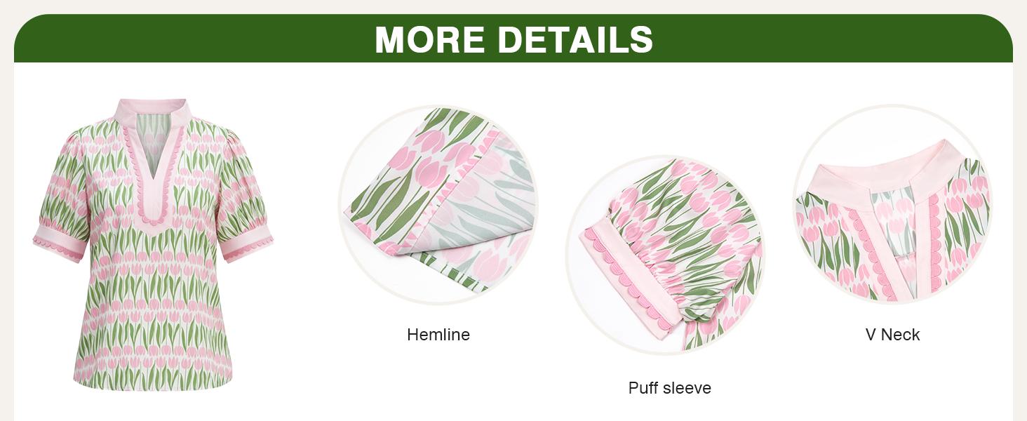 Tankaneo Women's Puff Sleeve  Blouse Tops Summer Dressy Casual V-Neck Shirts Color Block Loose Fit Tees