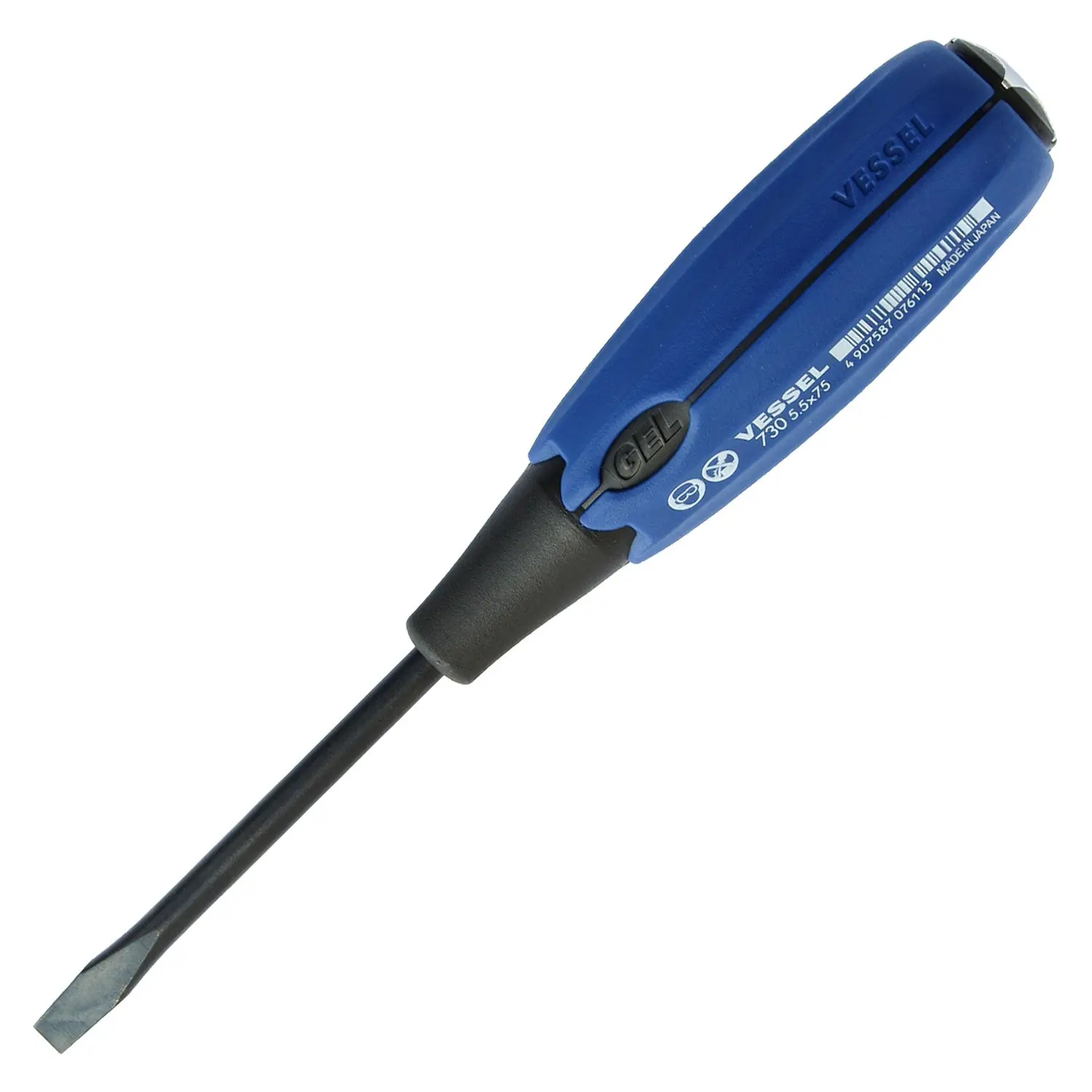 VESSEL (730S5575) No.730 Super Cushion Tang-Thru Screwdriver, Cushioned Handle, 5.5x75mm Single Tool for Tang-Thru Applications