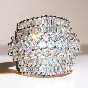 Shiny Zirconia Wideface Hip Hop Thick Rings Wedding Rings Elegant Engagement Jewelry Gifts Wedding Engagement Promise Bride Eternal Rings Anniversary Rings Birthstone Rings Romantic Holiday Gifts