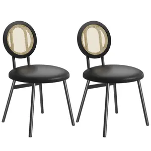 Garvee Dining Chairs Set of 2, Rattan Kitchen Chairs with Thicken Upholstered, Modern Dining Room Chairs Set of 2, Space Saving Dining Chairs with Metal Legs for Living Room (1, Black)
