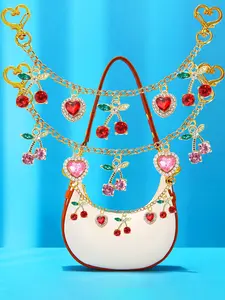 Rhinestone Heart & Cherry Bag Purse Chain Charm Heart & Cherry Purse Chain Charm Gold Decorative Bag Chain Charm Purse Extender Purse Chain Strap Replacement Bag Decoration Chain Charm Accessories For Women Shoulder Bag Tote Bag Underarm Bag Birthday