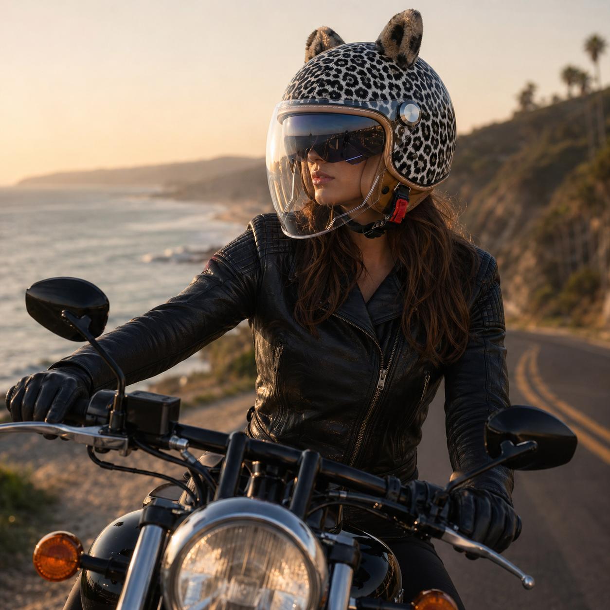 QUICKOOL Women's DOT Approved Leopard Print 3/4 Open Face Motorcycle Helmet,  Retro Scooter Protective Gear with Cat Ears, Dual Visor, Quick Release  Buckle, Hard-Shelled Cruiser Half Helmet - TikTok Shop