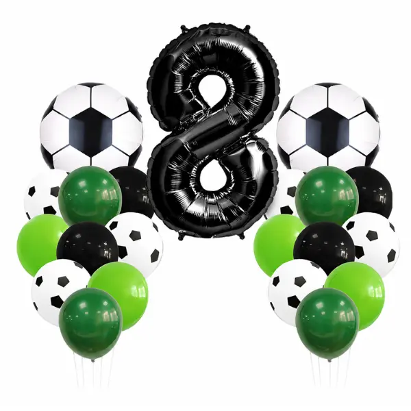Soccer Theme 21 Pcs set - Black Number (0-9) Mylar Foil Balloon 40" - Soccer Print Bouquet in Black & White Latex Balloons - Birthday Party Centerpieces
