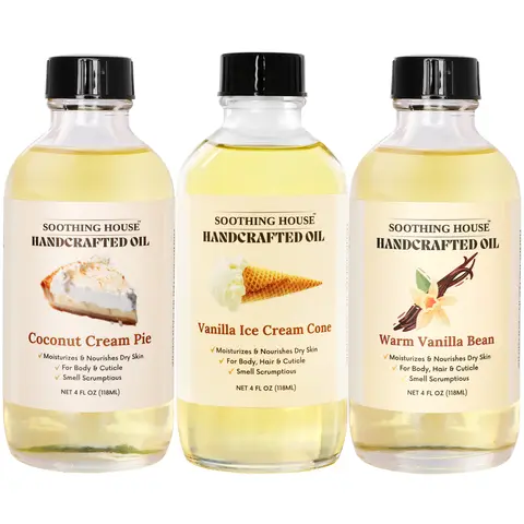 Women's Vegan Body Oil Trio - Coconut Cream Pie, Vanilla Ice Cream Cone, Vanilla Bean Scents - Fragranced Aroma Moisturizer for Teens - Long-Lasting, Moisturizing, Lightweight Beauty Gift Set