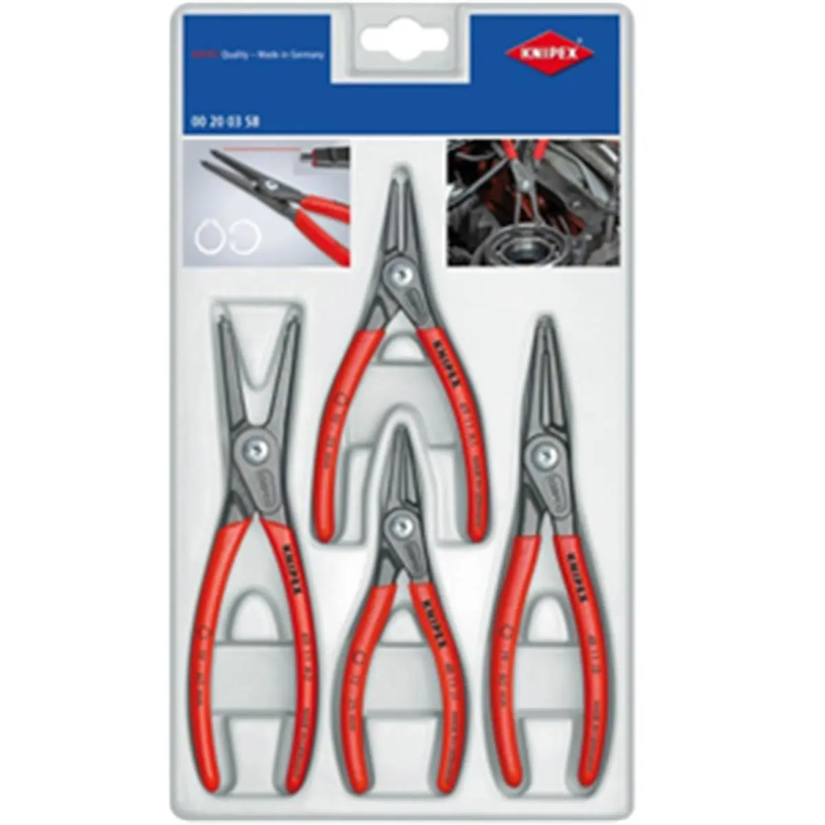 212 MAIN Knipex Tools Lp 4-Piece Circlip Pliers Set - Internal/External Use, #1&2 Tip Size, Most Common Precision Pliers for Meeting Highest Requirements with Straight Tips, Tip Size #1&2