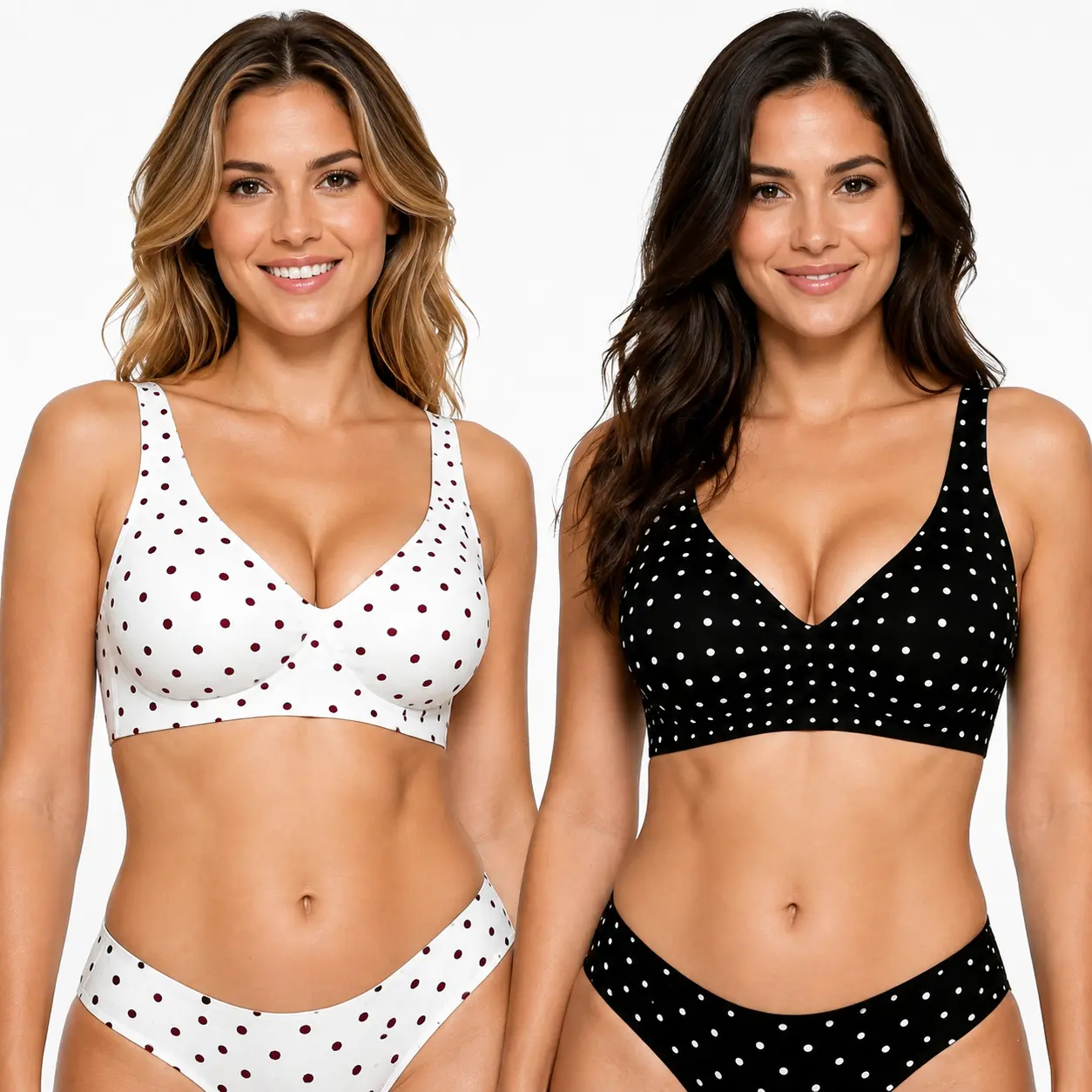 Jelly Bra Polka Dots Deep V Seamless Bras Wireless Everyday T-shirt Bra Plunge with Wide Straps Comfort & Sexy