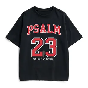 T - shirt with “PSALM 23 THE LORD IS MY SHEPHERD” print, inspired by biblical verse