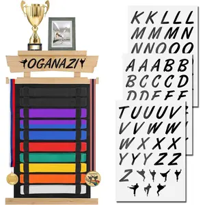 10 Belts Karate Belt Display Rack with Personalized Stickers Bamboo Trophy Rack Felt Martial Arts Belt Holder for Taekwondo Karate BJJ Gifts