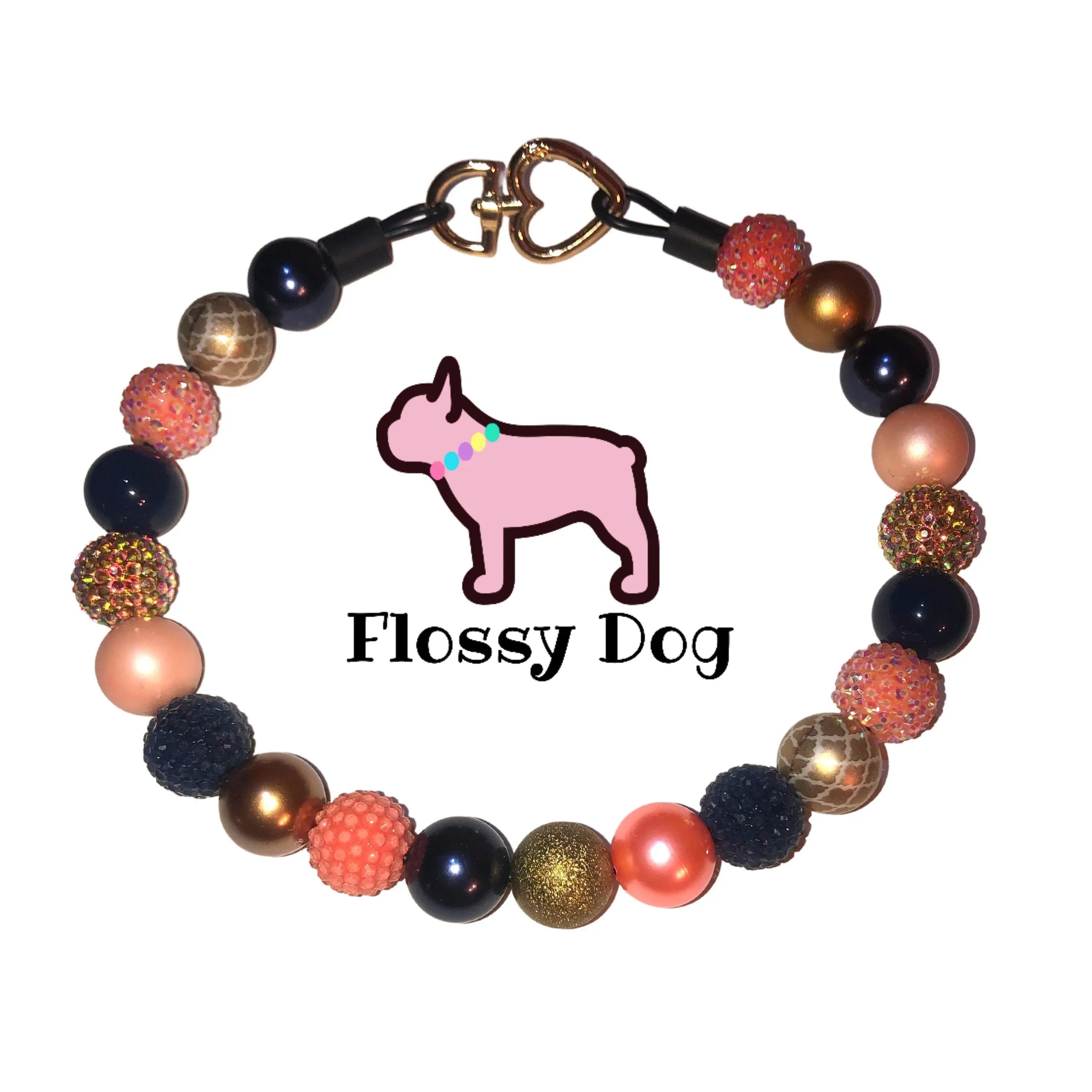 Coral Cove Beaded Dog Collar | Durable Dog Necklace with Beads | Custom Dog Jewelry | Coral, Gold & Navy Bead Collar