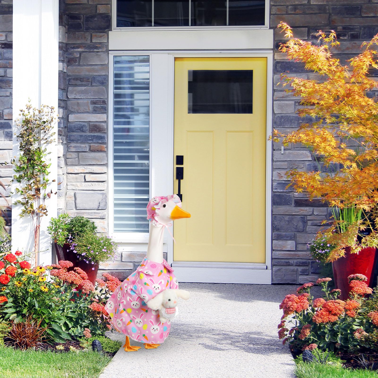 Easter Bunny Porch Goose Outfit for 23 inch Plastic Cement Goose, Easter Egg Porch Goose Costume Lawn Goose Clothes
