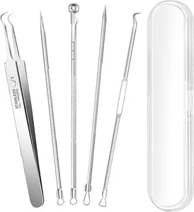 5PCS Blackhead Remover Pimple Popper Tool Kit, Professional Stainless Pimple Acne Blemish Removal Tools Kit for Face (Silver)