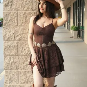 Pretty Ruffle Lace Dress - Elegant V-Neckline with Decorative Details, Lined, Stretchy, Perfect for Any Occasion, Made in US
