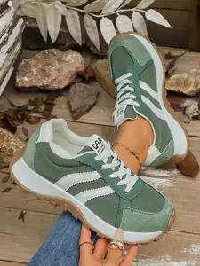 Vintage Style Sneakers, Striped Design with Rubber Sole, Instantly Transform Into Retro American Girl, Walks with Flair