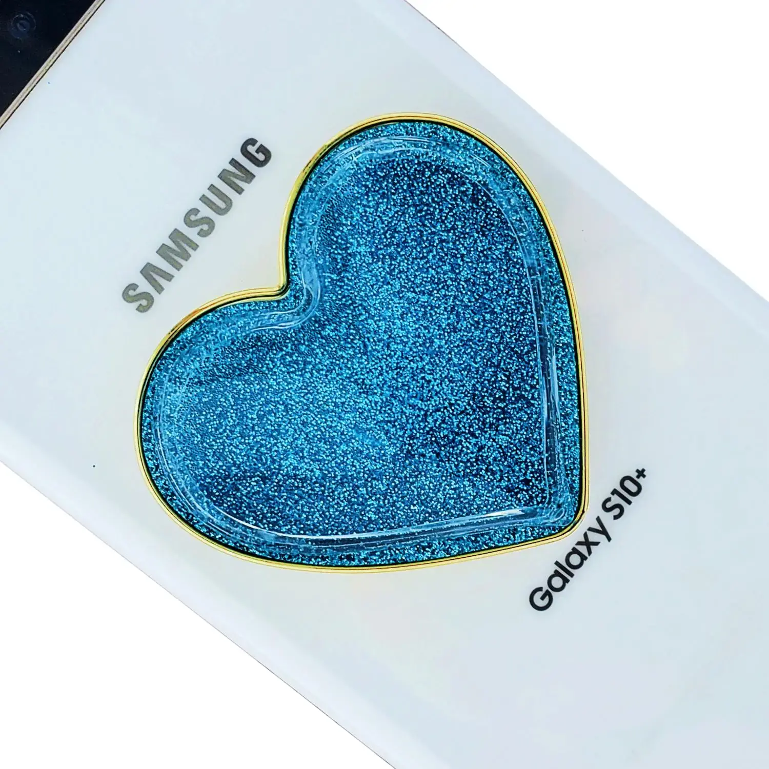 Gold Heart Shaped Phone Grip With Quicksand Glitter (not for Silicone Cases) Features Premium Adhesive - For iPhone and Samsung