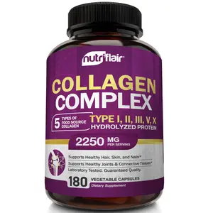 NutriFlair Multi Collagen Complex 2250mg, Skin Hair Nails Joint Health Support Dietary Supplement, Natural Dairy-Free & Vegan-Friendly - 180 Capsules