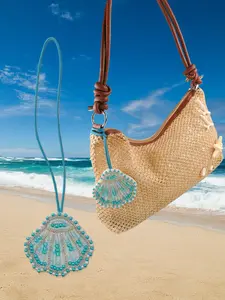 Handmade Blue Shell Beaded Charm, Charms For Bags, Boho Style Bag Decoration, Straw Woven Bag Ornament, Keychain or Car Hanging Accessory
