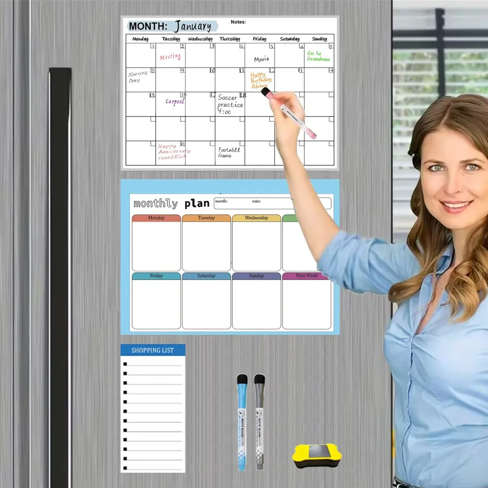 Magnetic Dry Erase Board for Refrigerator - Reusable Kitchen Message Board with Strong Magnet, Easy to Clean for Grocery Lists, Reminders & Family
