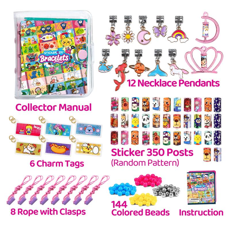 350 DIY Sticker Bracelet Kit with 12 Charms, Colorful Beads, Collectible Book, Jewelry Making Craft Set for Fun and Creativity, Creative Craft Kit