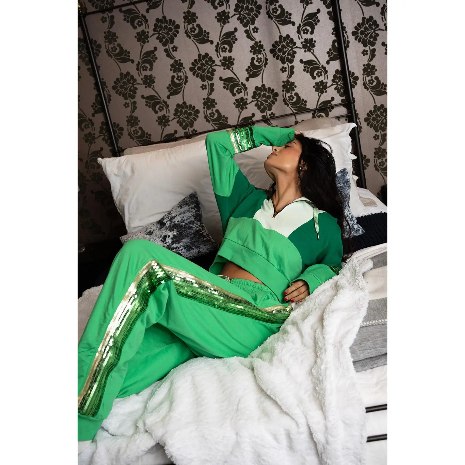 Palm Sequin Side Stripe Joggers