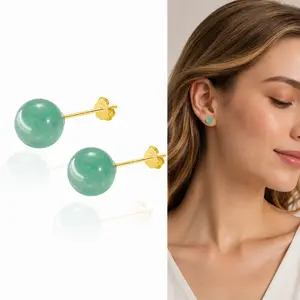 SmileBelle 925 Sterling Silvery Earrings for Women,18K Gold Plated Turquoise Earrings Big Pearl Stud as Birthday Gifts, Hypoallergenic Jade Jewelry Green Crystal Earrings as Wedding Jewelry