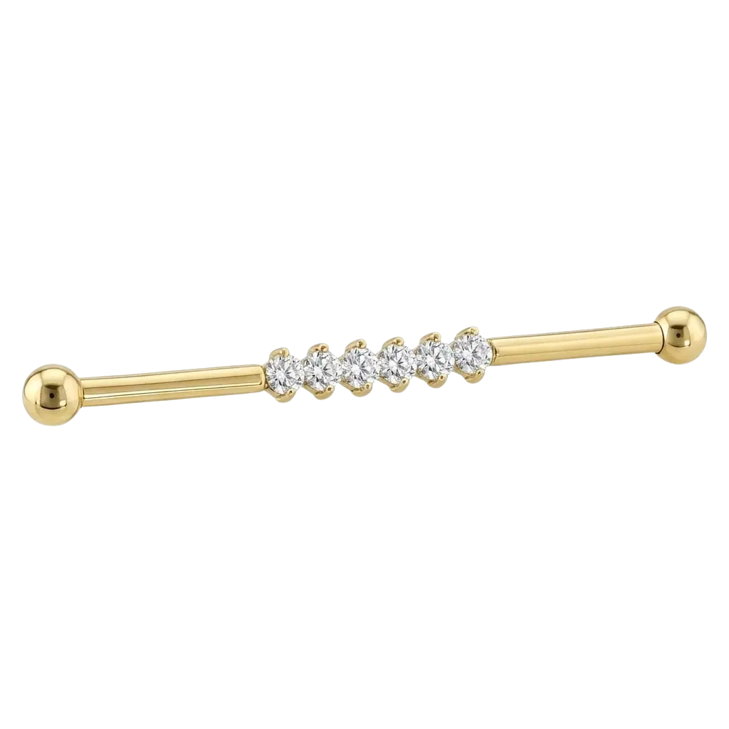 Diamond Line - 14K Gold Gem Straight Barbell