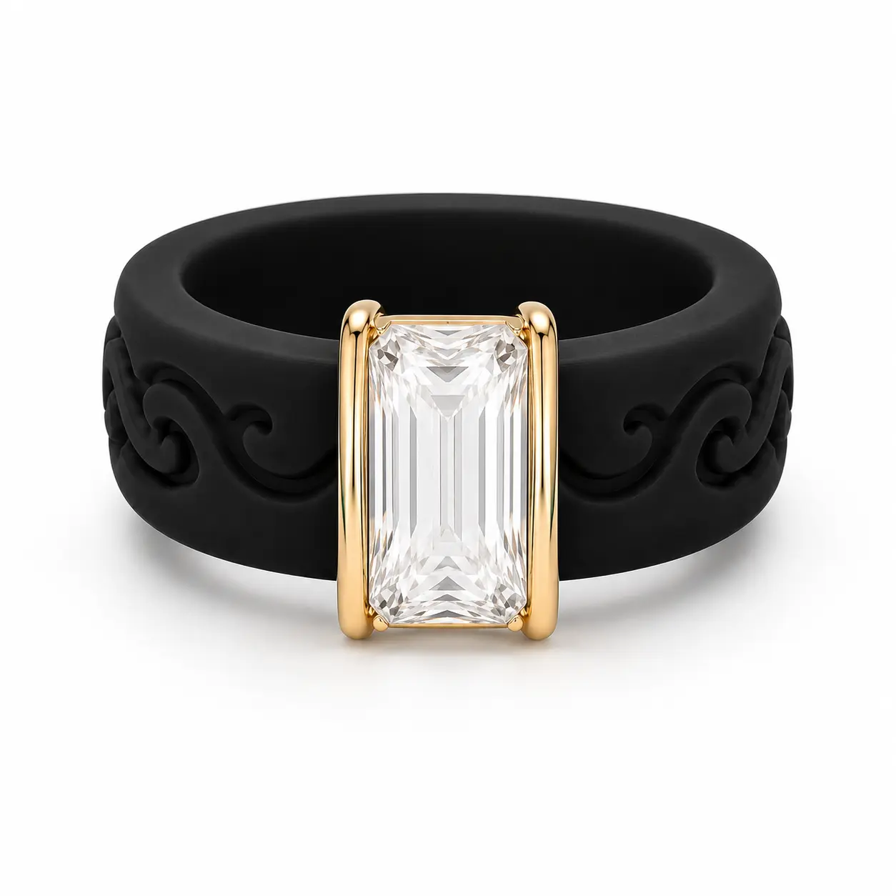 [1 + 6 color bands] Silicone Ring for Women, 10x8mm Emerald Cut CZ, GlowStone Collection, Synthetic Zirconia Ring, Emerald Cut Rings