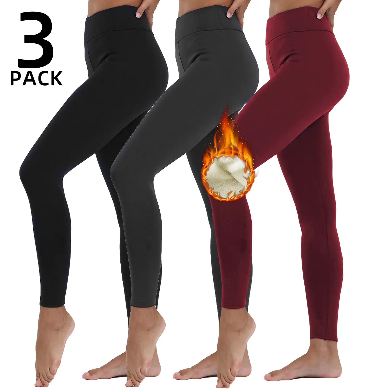 Women’s fleece-lined compression leggings, 3-pack; thick, warm, slim-fit long leggings suitable for winter yoga, running, and active casual wear, ideal for women’s fitness., Athleisure Wear, Womens Fitness, Body Goals, Gym Baddie, Workout Outfit Inspo, Ru