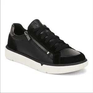 Vionic Women's City Walk AXS Black Leather Lace Up Comfort Sneakers