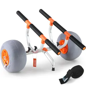 【FathersDayGift】 VEVOR Heavy Duty Kayak Cart, Foldable Canoe Trolley Cart with 12'' Tires, Adjustable Width 6.69"-17.32",350 Lb Weight Capacity Kayak Trolley for Kayaks Canoes Paddleboards Float Mats Jon Boats