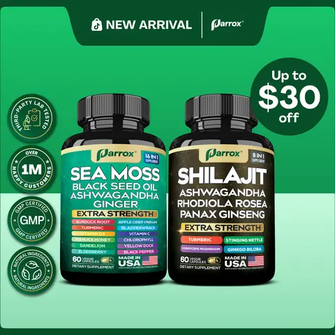 PARROX Dynamic Vitality Bundle - Sea Moss & Shilajit Supplements - All-in-One Multivitamin Combo with Extra Strength Ingredients - MADE IN USA