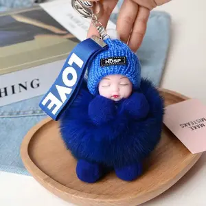 Fox Fur Plush Ball Pendant Bag Decoration Sleeping Doll Plush Decoration Car Keychain Claw Machine Plush Pendant