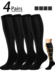 4 pairs of men's and women's compression socks 15-20 mmHg wide calf men's and women's booster socks for circulation, running, nurses, pregnant women Support for blood circulation, Athletic Running Socks