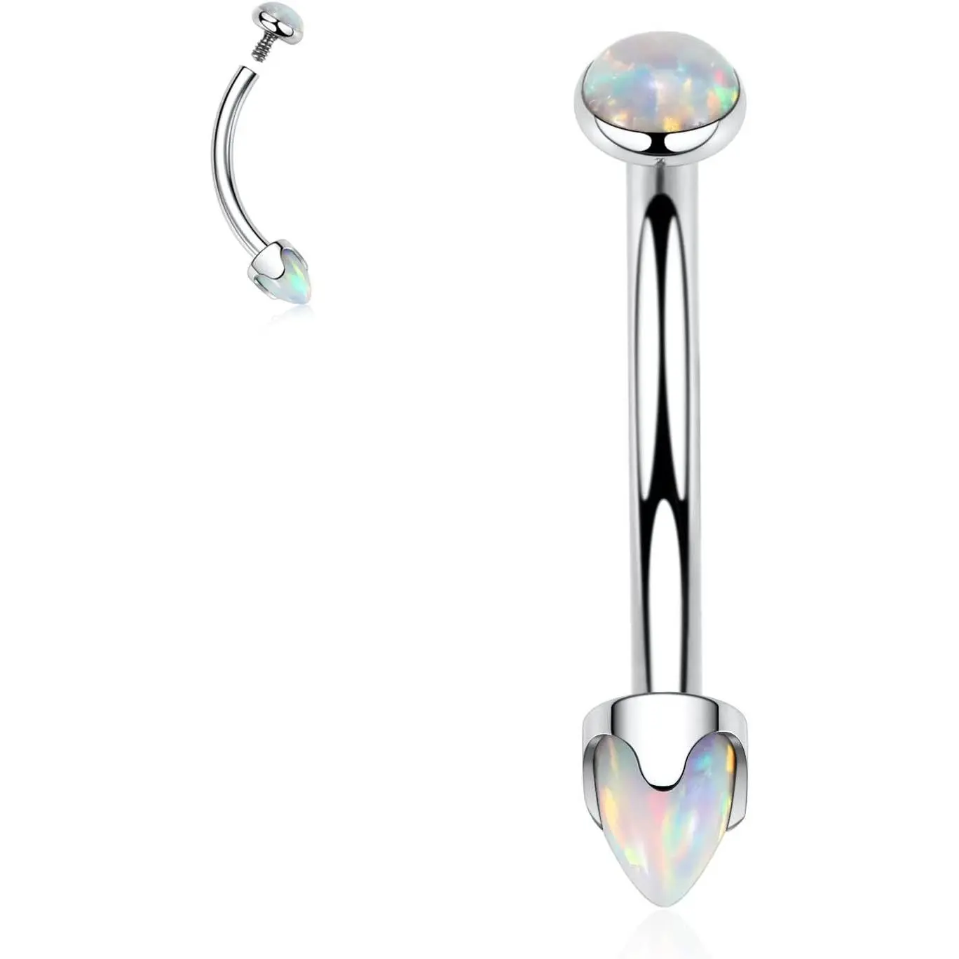 16G G23 Titanium Eyebrow Jewelry - Curved Barbell, Belly Button Ring (6mm-12mm), Cartilage Earring, Labret Stud, Opal Bridge Piercing Jewelry