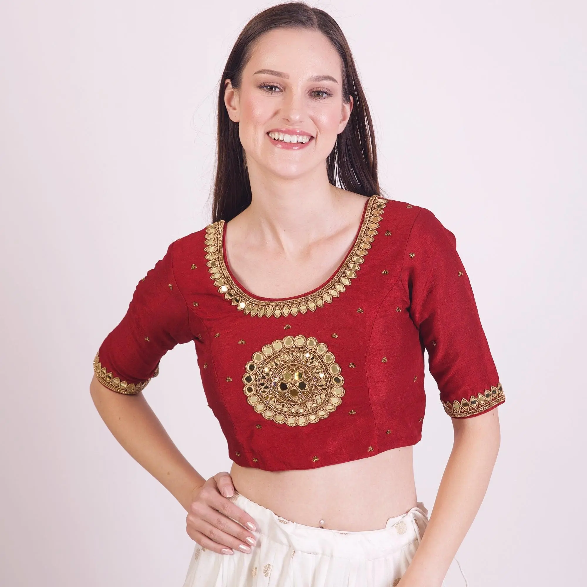 Everly Maroon Embroidered Blouse