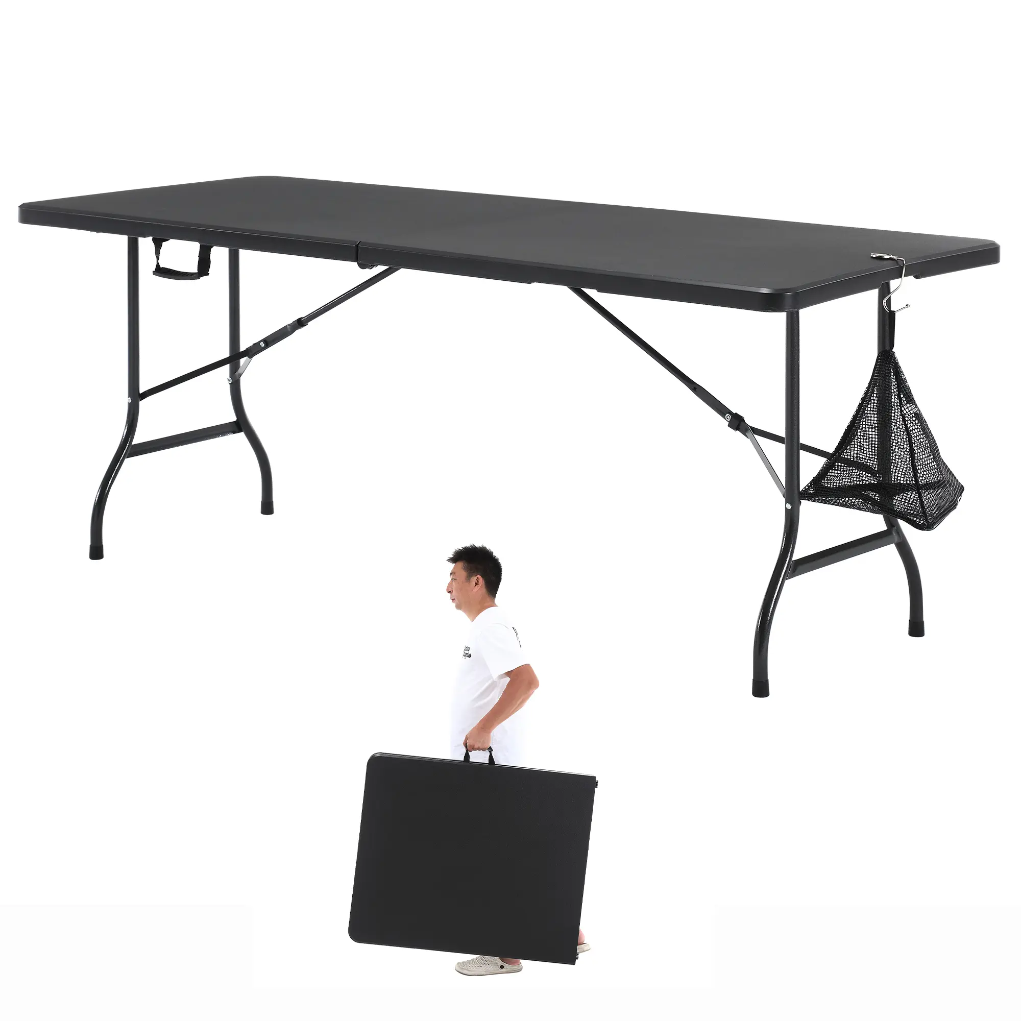 VECELO Portable Folding Table - Plastic Dining Table for Outdoor Parties, BBQs and Camping, White\Black