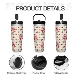 30 Ounce Strawberry Shortcake Themed Tumbler - Insulated Stainless Steel Water Bottle, Durable Thermos & Flask, Multi-Purpose Drinking Cup for Home, Office, School & Daily On-the-Go, Perfect Boyfriend Gift & Summer Cool Drinkware