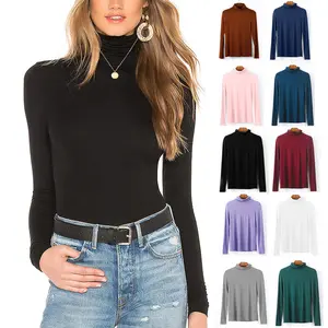 Women's Stretch Long Sleeve Turtleneck Tops ,Lady  Long Sleeve Turtleneck Shirt Lightweight Turtle Neck Active Tops Basic Pullover Undershirt